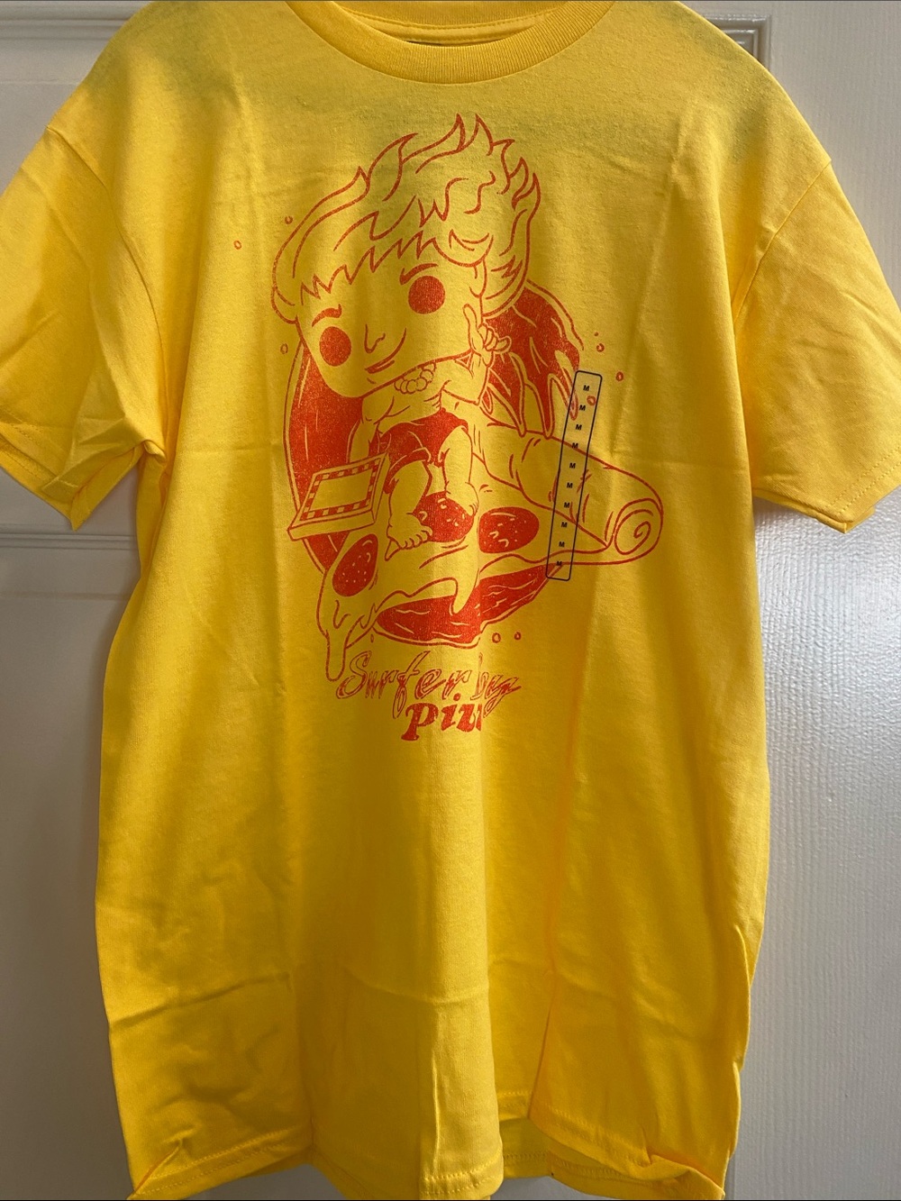 Yellow Short-Sleeve Graphic Tee with Red Print